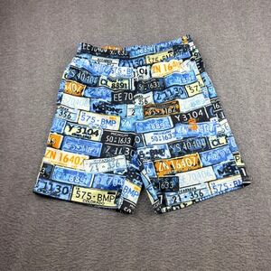 Shane Justin License‎ Plate Print Shorts Men's XL Blue Yellow Graphic Streetwear